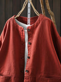 Women Winter Artsy Pure Color O-Neck 100%Cotton Shirt
