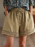 Floral Lace-trimmed Wide-leg Cotton-linen Shorts