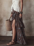 Women's Vintage Printed Ruffle Hem Skirt