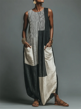 Artistic Geometric Print Cotton-linen Dress