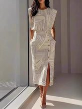 Women's Minimalist Geometric Line Sleeveless Top And Skirt Set