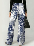 Retro Weathered Totem Decorative Pattern Women's Cotton Denim Pants