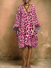 Women's Leopard Print V-neck Pocket Dress