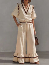 Lace-trimmed V-neck Cotton And Linen Set