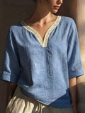 Vintage Lace Trim Collar Cotton-linen Blouse