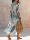 Artistic Brushstroke Blue Chiffon Dress