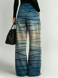 Women's Retro Gradient Pattern Printed Stylish Cutout Casual Denim Jeans