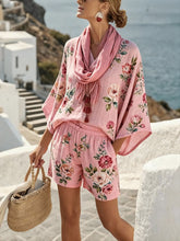 Women'S Casual Vacation Printed Loose Top, Shorts, And Scarf Set
