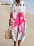 Women's Vintage Le Poulpe Octopus Art Print Flowy Dress