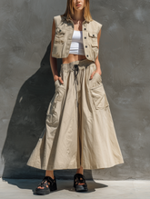 Cropped Cargo Vest + High-waisted A-line Cargo Skirt Co-ord
