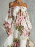 Women's Fashion Floral Art Print Casual Stylish Comfortable Long Dress