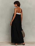 Retro Lace-trimmed Cotton-linen Maxi Slip Dress