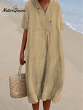 Women's Solid Color Cotton And Linen Short Sleeve Dress
