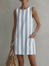 Women's Classic Striped Round-neck Sleeveless Pocket Dress