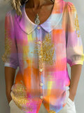Women's Gradient Art Print Casual Stylish Cotton Linen Shirt