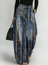Women's Vintage Geometric Art Print Casual Fashion Cutout Jeans