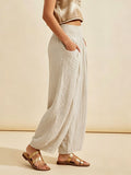 Women's Casual High-waisted Shirring Wide-leg Cotton Trousers