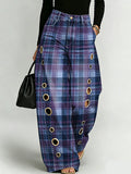 Classic Plaid Decorative Pattern Women's Denim Pants