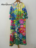 Women's Vintage Lovely Floral Art Print Pocket Cotton Dress