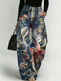 Elegant Floral Decorative Patterns Women's Cotton Denim Pants