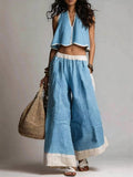 Women's Sleeveless Loose-fit Casual Top And Wide-leg Pants Set