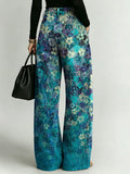 Women's Retro Pattern Printed Stylish Cutout Casual Denim Jeans