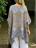 Women's Retro Art Print Casual Cotton Long Shirt