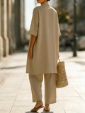 Minimalist Linen-cotton Three-piece Set - Comfortable For Everyday Wear