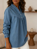 Women's V-neck Ruffled Long-sleeve Denim Shirt