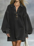Women's Casual Lantern Sleeve Denim Dress