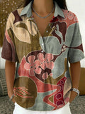 Women's Vintage Floral Print Cotton-linen Short-sleeve Shirt