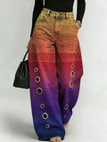 Women's Retro Gradient Pattern Printed Stylish Cutout Casual Denim Jeans