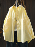 Women Spring Casual Pure Color Turn-down Collar Shirt