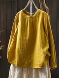 Women Spring Artsy Pure Color 100%Cotton Shirt