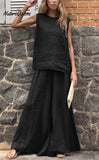 Women's Solid Color Casual Loose Stylish Sleeveless Top Pants Two Piece Suit