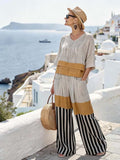 Women'S Casual V-Neck Printed Wide-Leg Pants Set