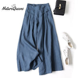 Cotton linen loose semi-elastic cropped pants