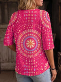 Bohemian Floral Print Henley Cotton T-shirt