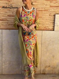Women's Printed Satin Cardigan Dress Two-Piece Set