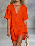 Women's Solid Color Art Casual Sexy V-Collar Short Dress