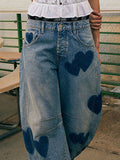 Women's Love Print Loose-fit Mid-rise Straight-leg Jeans