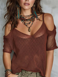 Sexy Casual Off-shoulder Mesh-panel Knit Top