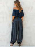 Cozy Off-shoulder Top And Striped Wide-leg Pants Two-piece Set