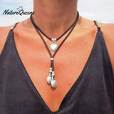Bohemian vintage alloy round double layer pendant necklace