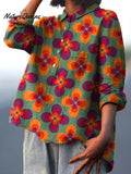 Women's Vintage Four-leaf Clover Floral Print Casual Cotton And Linen Shirt