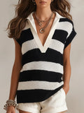 Women's Striped Sleeveless V-neck Knit Top