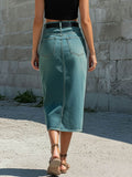 Women's High-waisted Casual Slim-fit Pencil Denim Skirt With Slit