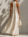 Casual Sleeveless Linen And Cotton Dress With Fringes