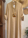 Casual & Cozy V-neck Cotton-linen Maxi Dress