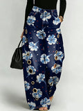 Elegant Floral Decorative Patterns Women's Casual Cotton Denim Pants